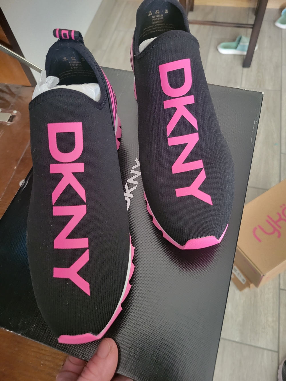 DKNY Women's Black and Pink Slip-On Lightweight Sneaker - Picture 5 of 5